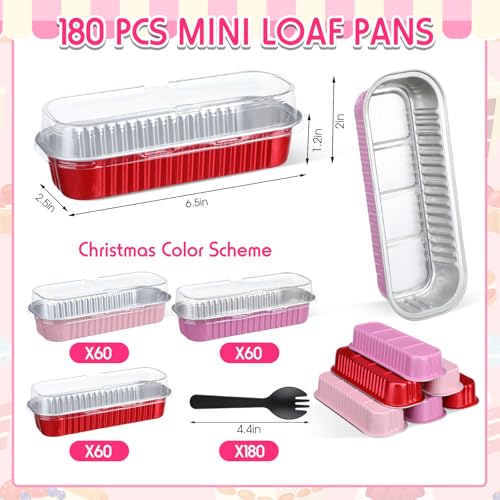 Valentine Color Mini Loaf Pans with Lids & Spoons - 6.8oz Pink & Red Set for Baking