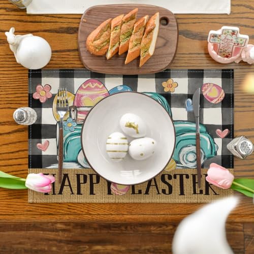 Artoid Mode Easter Egg Placemat Set - Black 12x18 Inch, 4 Pcs Seasonal Table Decor