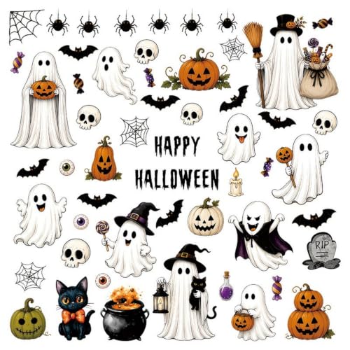 Halloween Window Clings - 6pcs Cute Spooky Ghost Pumpkin Black Cat Stickers - Style 22