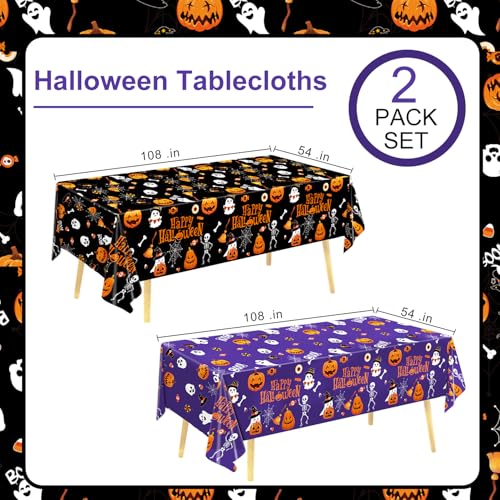 Halloween Disposable Plastic Tablecloths - 2 Pack, 54x108 Inches, Spooky Design