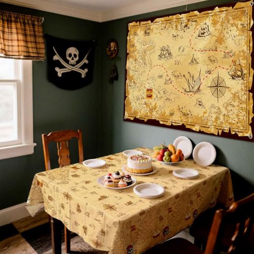 Pirate Backdrop Decorations - Treasure Map Photo Booth Background for Parties