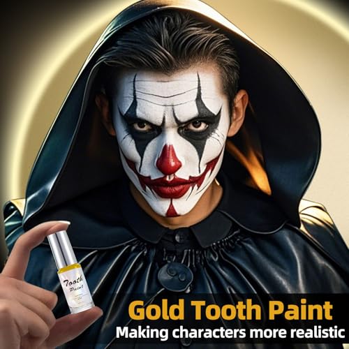 Gold Tooth Paint - Temporary Metallic Gold Tooth Makeup for Halloween & Cosplay, 5ml