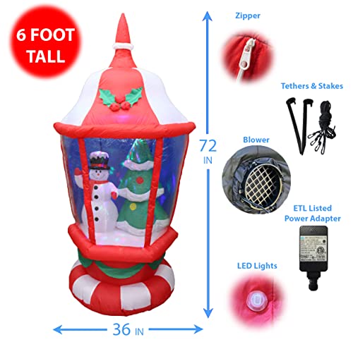 6 FT Outdoor Inflatable Christmas Lantern with Snowman & Tree, Color-Changing LED