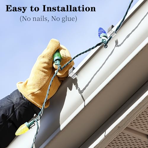 50 Pcs Metal Gutter Light Clips for Hanging Outdoor String Lights - Christmas & Halloween Decor