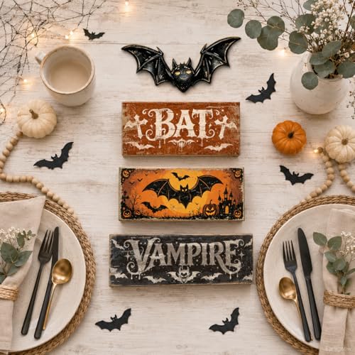 Halloween Bat Decor Indoor - Rustic Farmhouse Style Bat Accent for Tabletop & Tray Decor - Variation: Bat