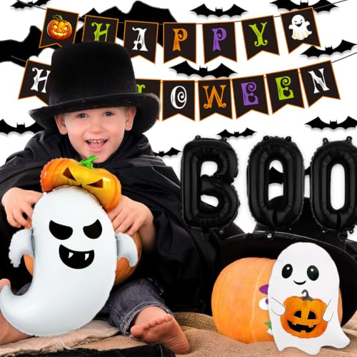 Halloween Party Decorations Banner Balloons Wall Stickers Set - Ghost, Bats, Boo