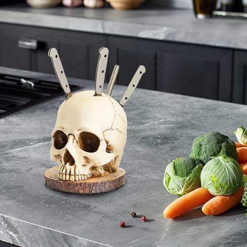 Life Size Skull Knife Holder - Gothic Kitchen Decor and Utensil Storage