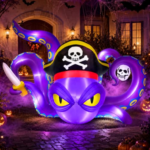 9FT Pirate Octopus Inflatable Halloween Yard Decoration with LED Lights