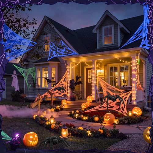 Giant Halloween Spider Web Set with Glow-in-The-Dark Spiders for Outdoor Decorations
