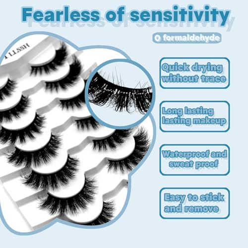 False Eyelashes 3D Fluffy Wispy Natural Look - 14 Pairs, Short D Curl, Russian Strip - O-3D623