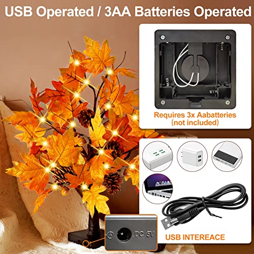 2 Pieces 24 Inch Artificial Fall Tree with LED Lights Battery & USB Operated - Thanksgiving Autumn Decor - Variation 2
