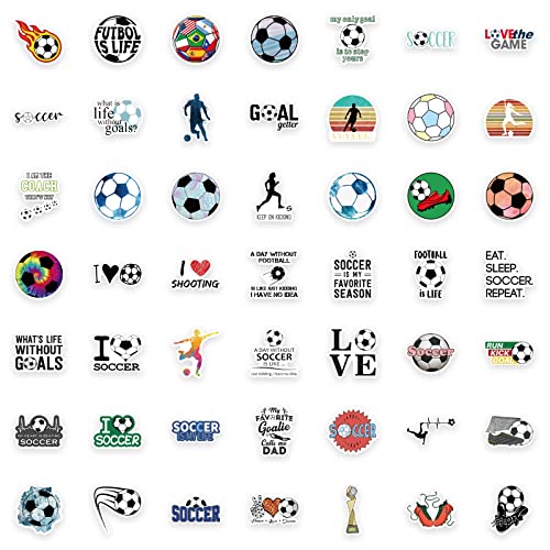 Soccer Stickers for Water Bottles - 100 Waterproof Vinyl Decals for Teens & Adults - Soccer Party Favors & Decorations