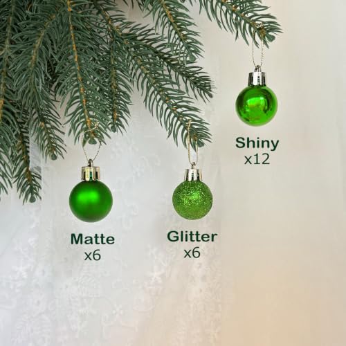Mini Christmas Ornaments - Leaf Green Plastic Balls 1.2 Inch - Set of 24