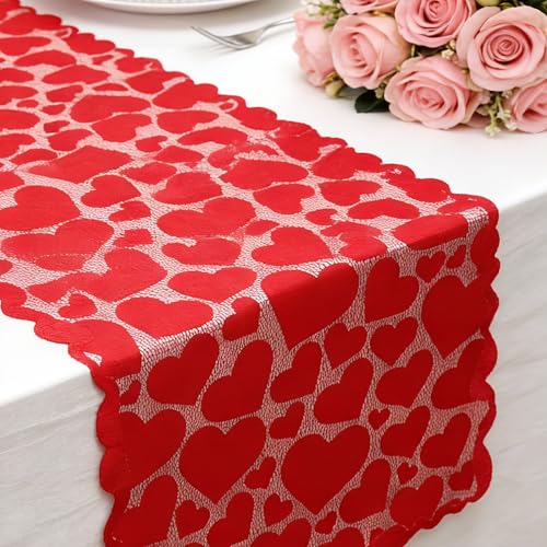 Red Lace Valentine Table Runner 14x72 Inch for Thanksgiving & Holiday Decor