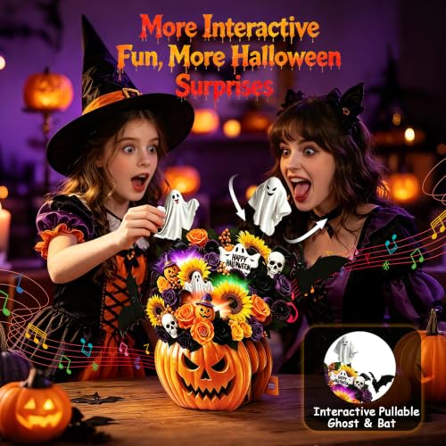 Halloween Ghost Pumpkin Bouquet Musical Card with Lights & 3D Pop-Up - Variation of This Listing