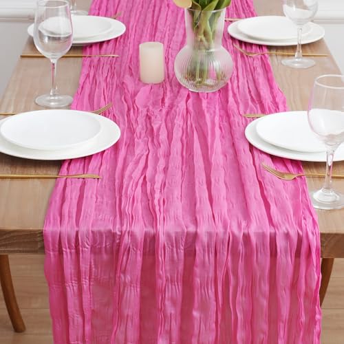 Pink Cheesecloth Table Runner Set - 12 Pieces 10FT Boho Fall Party Decor