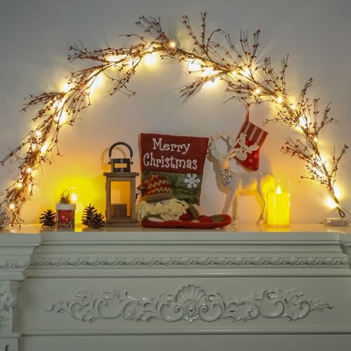 6FT Red Berry Garland with Lights - Style-2 Christmas Indoor Outdoor Decor
