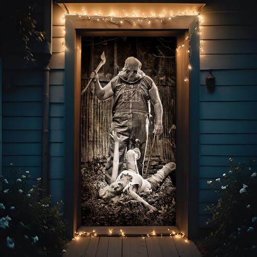 Halloween Door Backdrop Banner Creepy Devil Scary Party Decoration 73x35 Inch
