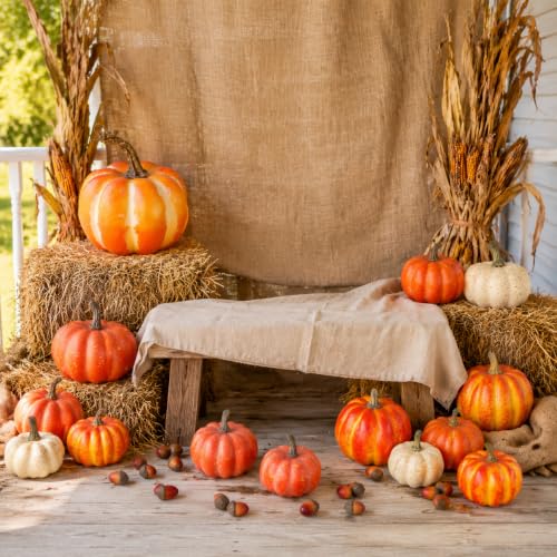 Mini Faux Pumpkins Set for Fall Halloween Thanksgiving Decor - 21 Pcs