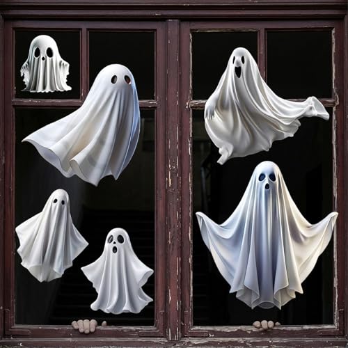 Halloween Ghost Window Clings - Reusable Static Decals for Glass Windows