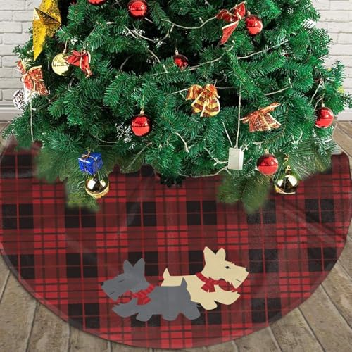 36-Inch Plaid Scottie Dog Christmas Tree Skirt - Rustic Holiday Decor