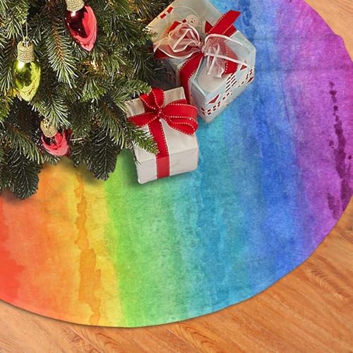 Rainbow Watercolor Christmas Tree Skirt 36-Inch Holiday Decor - Festive Xmas Home Mat