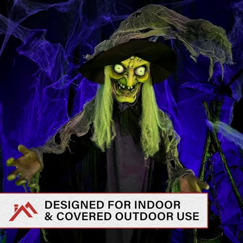 75-Inch Talking Witch Halloween Animatronic with Lights & Phrases - Life-Size Poseable Outdoor Indoor Decor