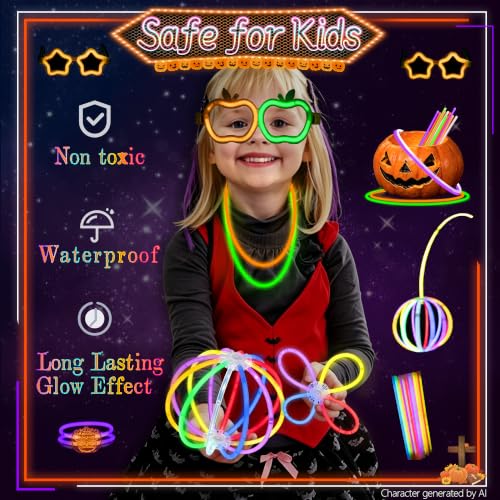 Glow Stick Party Favors Bulk Set with Neon Glasses and Accessories - 8 Colors
