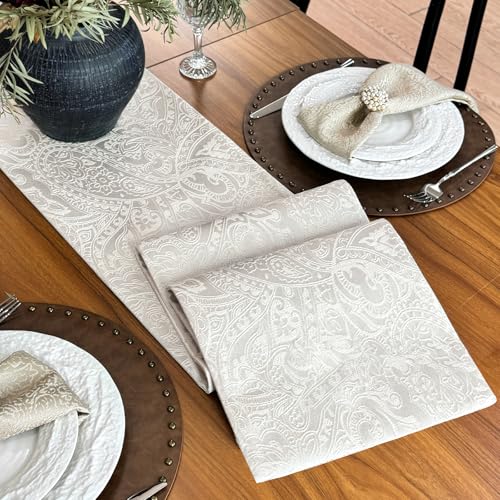 Jacquard Table Runner for Home Decor 12x36 Inches - Milky White - Elegant Modern Design