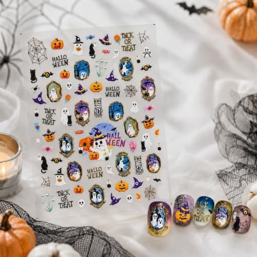 Halloween Ghost Pumpkin Nail Stickers - Metallic Outline Nail Art Decals - Variation29