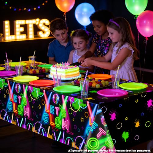 Multi Color Glow in the Dark Party Tablecloths 4 Pack Neon Disposable 51x86 inches