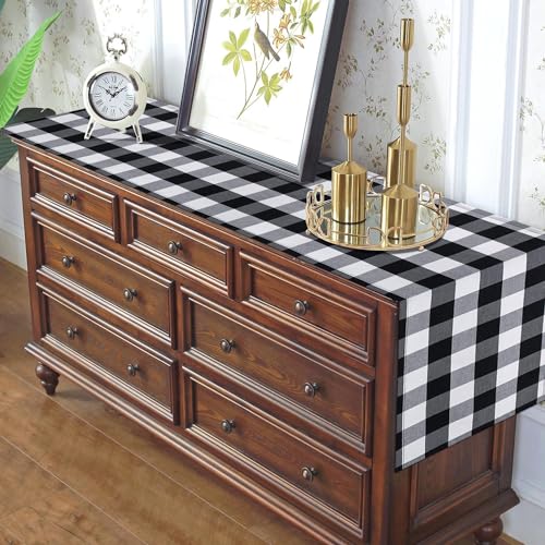 Black and White Gingham Table Runner 72 Inches - Rustic Farmhouse Home Decor