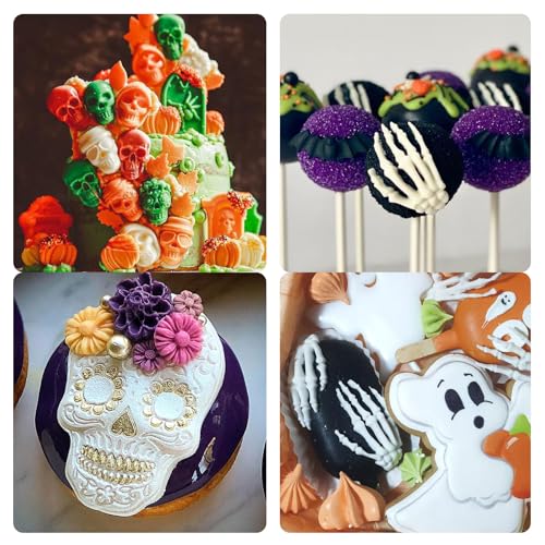 Halloween Skull Silicone Mold Set with Skeleton Hands & Sugar Skull - Pink M107