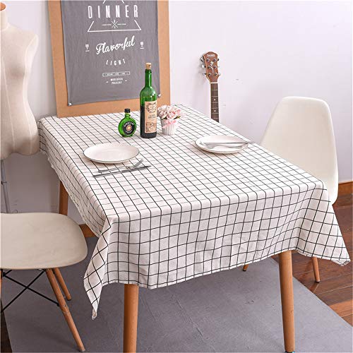 Rectangle Linen Tablecloth 23x23 Wrinkle-Resistant Washable White Checkered Dining Cover - C-White Plaid