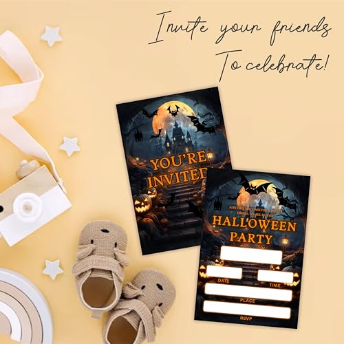 Halloween Party Invitations - Retro Castle Design, 25 Fill-In Cards & Envelopes