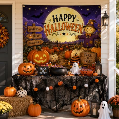 Halloween Trunk or Treat Car Decorations Kit Pumpkin Farm Scene Backdrop Banner