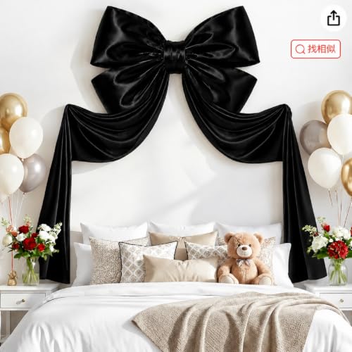 Black Satin Large Bow for Backdrop - 40x102 Inches, Extra Large Decor