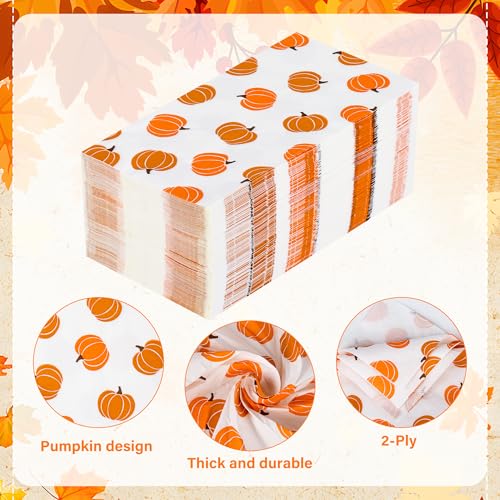 Pumpkin Guest Napkins Set - Fall Decor 4.3 x 7.8 Inch 100-Pack