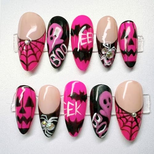 Halloween Press-On Nails - Special Halloween-1, Pink & Black Gothic Design