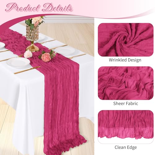 3 Pack Hot Pink Cheesecloth Table Runner 17x108 Inch for Wedding Party Holiday