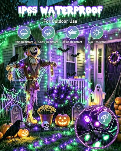 Halloween Solar String Lights 2 Pack - Purple & Green 240LED Outdoor Decor