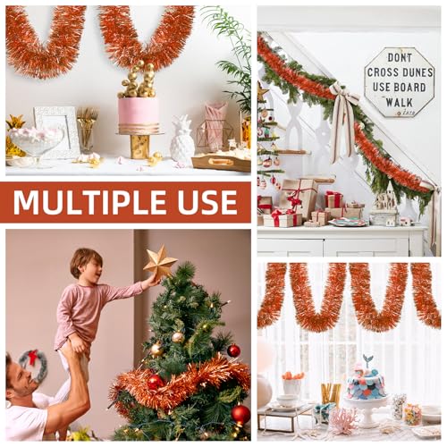 Orange Christmas Foil Tinsel Garland 3 Pack, 59 Feet Shiny Hanging Decorations