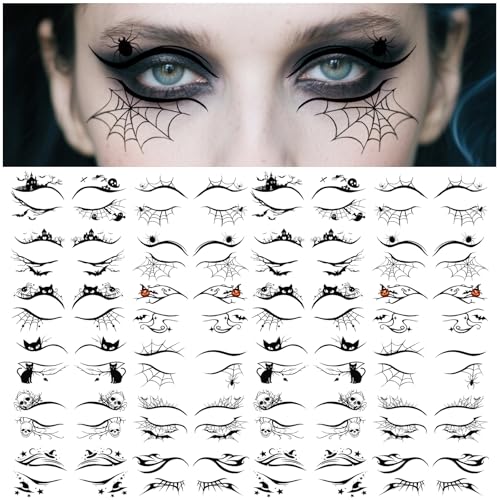 Halloween Eyeliner Temporary Tattoos - Spider Variation, Gothic Spooky Face Designs