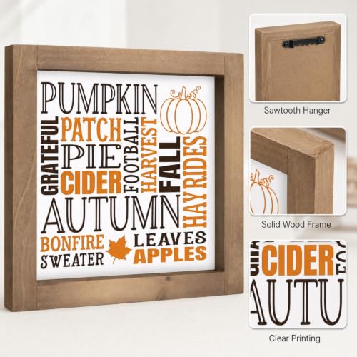 Fall Sign Autumn Wall Decor - Pumpkin, Maple Leaves, Apples, Bonfire, White - 6x6 in