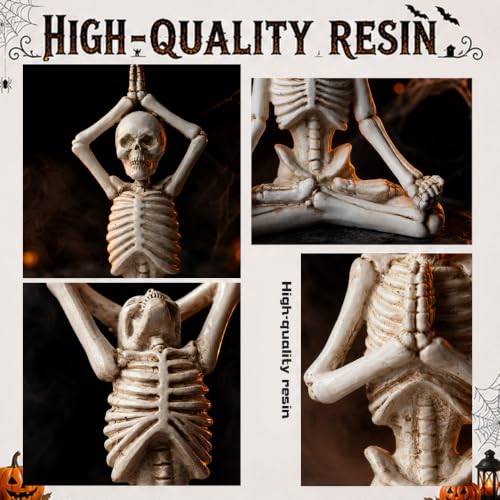 White Halloween Yoga Skeleton Statue Set of 4 - Spooky Skeleton Decor