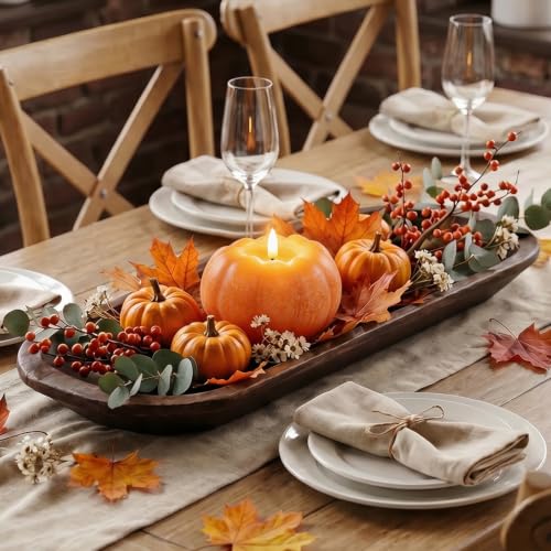 Flameless Pumpkin Candle - Orange Fall Decor, Real Wax Texture, Remote Control