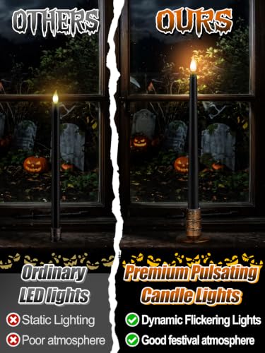 12 Pcs Halloween Flameless Candles with Holders & Timer - Spooky Atmosphere