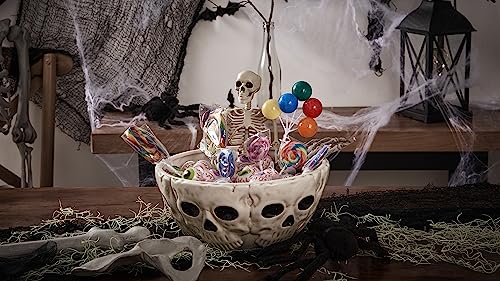 Halloween Skull Ceramic Candy Bowl - 10.4 Inch White Treat Container for Chocolates & Cookies