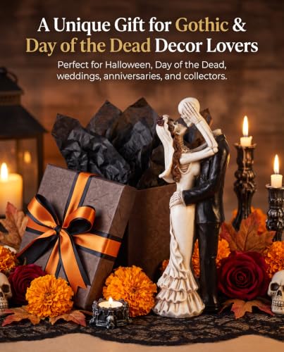 Dancing Skeleton Bride and Groom Figurine - 12'' Gothic Wedding Cake Topper, Halloween Decor, Romantic Spooky Figurine - Large