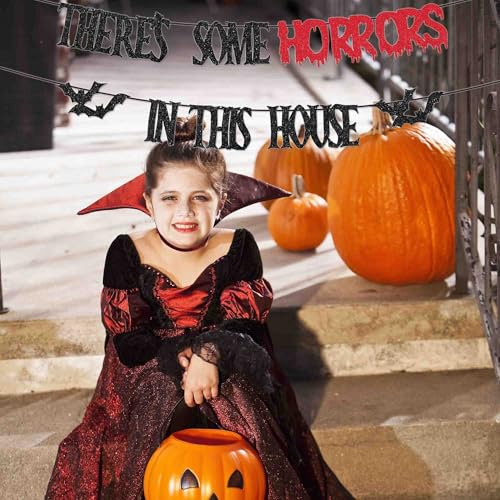 Halloween Horror Banner Black Red Glitter Bat Banner - Haunted House Decor